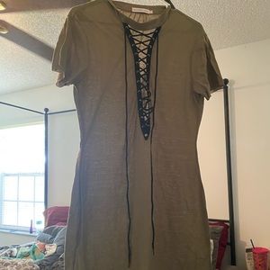 Army green strap up dress